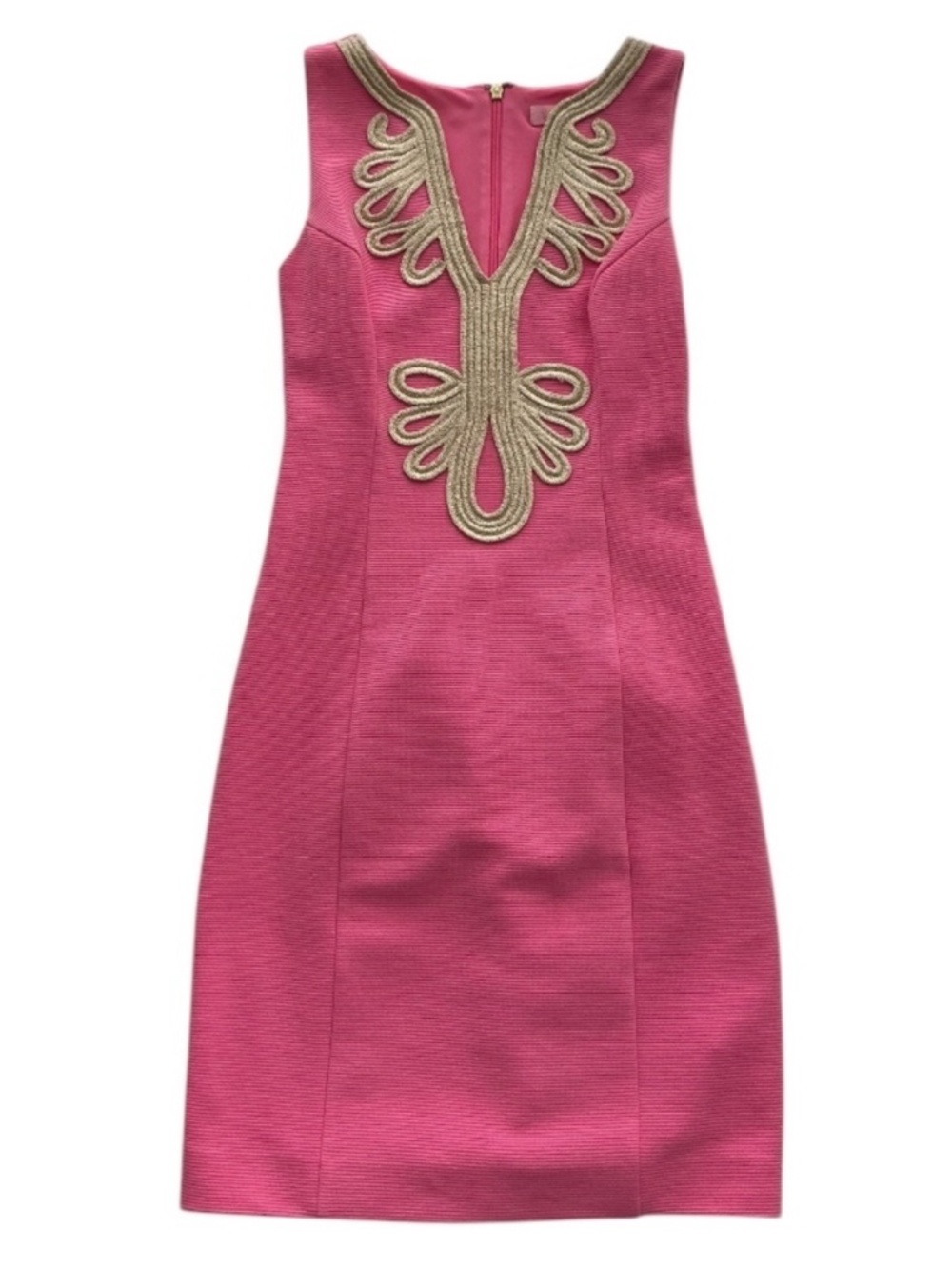 Lilly Pulitzer Janice Shift Dress Pink Gold Soutache Embroidered XXS Cocktail